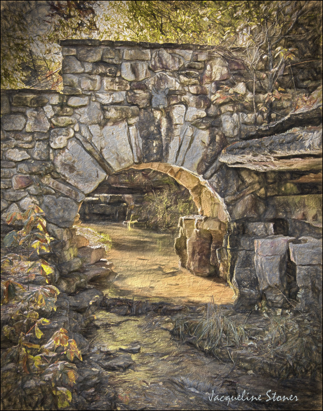 Under the stairway to "The Glory Hole" at Dogwood Canyon in MO