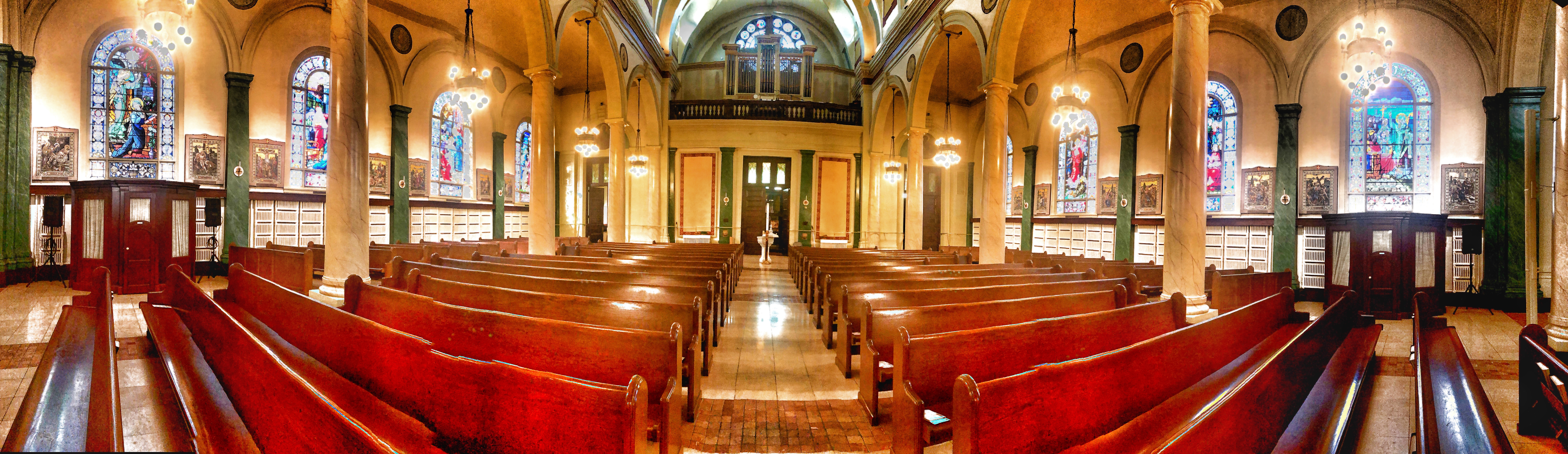 Panorama of St. Josephs Church facing the exit 