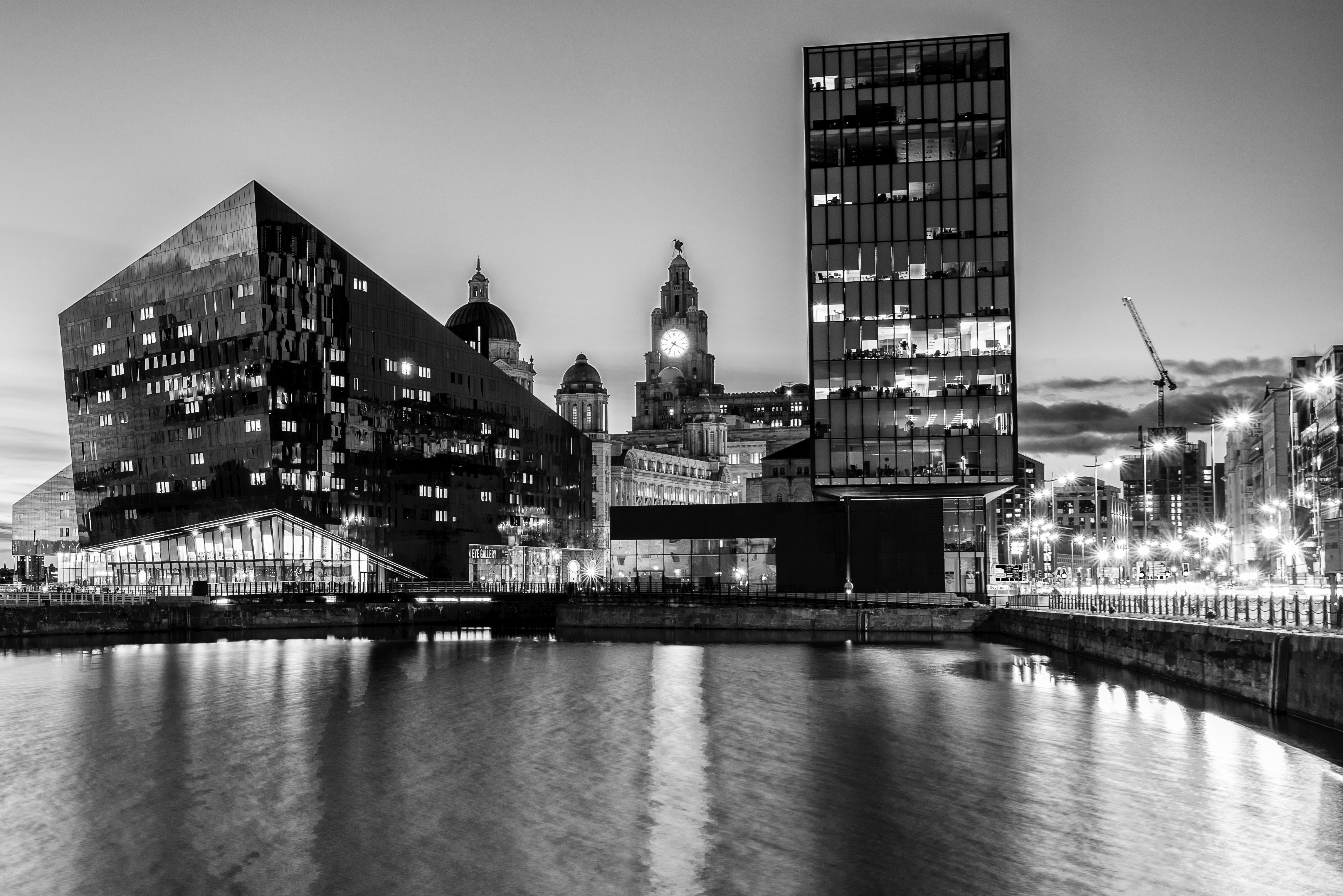 Canning Dock Blue Hour goes Black and White