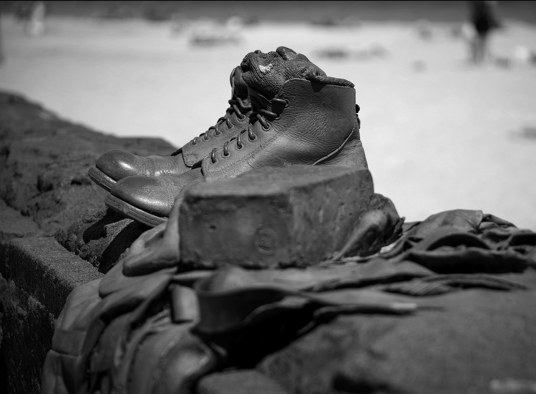 Lonely shoes on waterfront