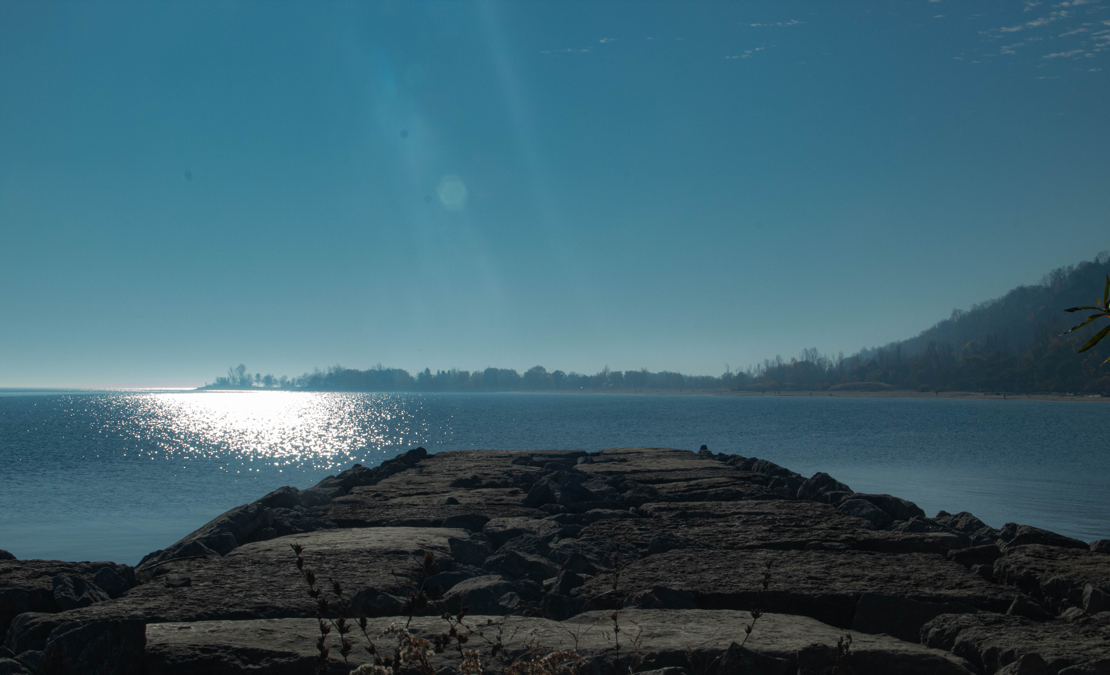 Looking west from Dorothy McCarhy Park to Bluffers Park in Scarborough, Ontario.  I only took minimal equipment and forgot a polarizing filter.  Live and learn.